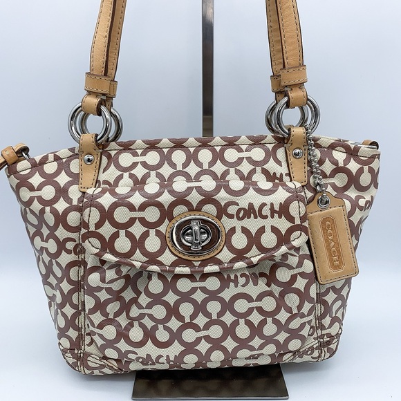 Coach Leah Optic Art Coated Canvas Crossbody Shoulder Bag in Brown Ivory - Picture 2 of 16